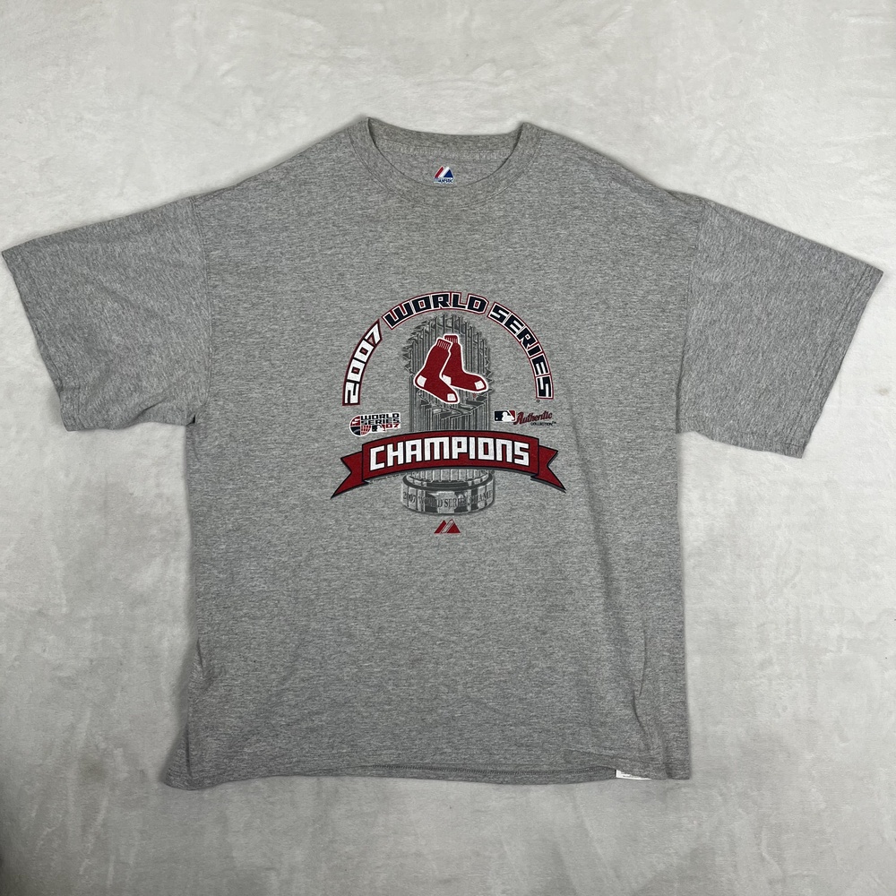 Boston Red Sox Shirt Mens XL Gray MLB Baseball Majestic 2007 World Series Champs